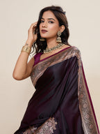 Vedant Vastram Soft Litchi Silk Banarasi Silk Jacquard Saree - Wine