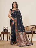 Vedant Vastram Soft Litchi Silk Banarasi Silk Jacquard Saree - Black