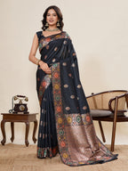 Vedant Vastram Soft Litchi Silk Banarasi Silk Jacquard Saree - Black