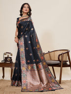 Vedant Vastram Soft Litchi Silk Banarasi Silk Jacquard Saree - Black