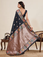 Vedant Vastram Soft Litchi Silk Banarasi Silk Jacquard Saree - Black