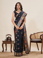 Vedant Vastram Soft Litchi Silk Banarasi Silk Jacquard Saree - Black
