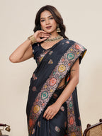 Vedant Vastram Soft Litchi Silk Banarasi Silk Jacquard Saree - Black