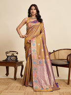 Vedant Vastram Soft Litchi Silk Banarasi Silk Jacquard Saree - Gold