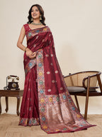 Vedant Vastram Soft Litchi Silk Banarasi Silk Jacquard Saree - Maroon