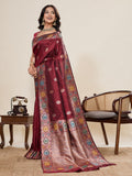 Vedant Vastram Soft Litchi Silk Banarasi Silk Jacquard Saree - Maroon