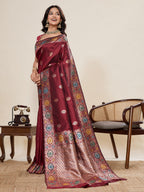 Vedant Vastram Soft Litchi Silk Banarasi Silk Jacquard Saree - Maroon