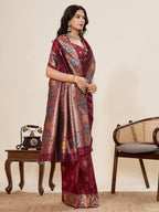 Vedant Vastram Soft Litchi Silk Banarasi Silk Jacquard Saree - Maroon