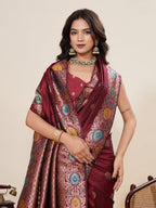 Vedant Vastram Soft Litchi Silk Banarasi Silk Jacquard Saree - Maroon