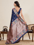 Vedant Vastram Soft Litchi Silk Banarasi Silk Jacquard Saree - Navy Blue - Distacart
