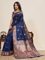 Vedant Vastram Soft Litchi Silk Banarasi Silk Jacquard Saree - Navy Blue - Distacart