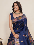 Vedant Vastram Soft Litchi Silk Banarasi Silk Jacquard Saree - Navy Blue - Distacart