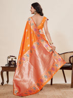 Vedant Vastram Soft Litchi Silk Banarasi Silk Jacquard Saree - Orange