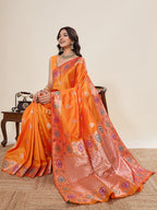 Vedant Vastram Soft Litchi Silk Banarasi Silk Jacquard Saree - Orange