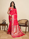 Vedant Vastram Soft Litchi Silk Banarasi Silk Jacquard Saree - Pink - Distacart