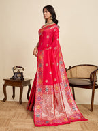 Vedant Vastram Soft Litchi Silk Banarasi Silk Jacquard Saree - Pink - Distacart