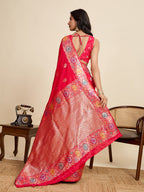 Vedant Vastram Soft Litchi Silk Banarasi Silk Jacquard Saree - Pink - Distacart