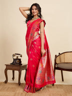 Vedant Vastram Soft Litchi Silk Banarasi Silk Jacquard Saree - Pink - Distacart