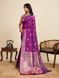 Vedant Vastram Soft Litchi Silk Banarasi Silk Jacquard Saree - Purple - Distacart