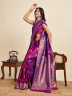 Vedant Vastram Soft Litchi Silk Banarasi Silk Jacquard Saree - Purple - Distacart
