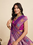 Vedant Vastram Soft Litchi Silk Banarasi Silk Jacquard Saree - Purple - Distacart
