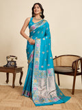 Vedant Vastram Soft Litchi Silk Banarasi Silk Jacquard Saree - Rama - Distacart