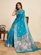 Vedant Vastram Soft Litchi Silk Banarasi Silk Jacquard Saree - Rama - Distacart