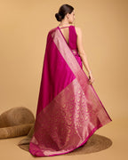 Vedant Vastram Soft Litchi Silk Banarasi Silk Saree - Magenta - Distacart