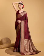 Vedant Vastram Soft Litchi Silk Banarasi Silk Saree - Maroon - Distacart