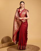 Vedant Vastram Soft Litchi Silk Banarasi Silk Saree - Red - Distacart