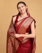 Vedant Vastram Soft Litchi Silk Banarasi Silk Saree - Red - Distacart
