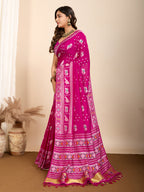 Vedant Vastram Maslin Dola Silk Kanjeevaram Silk Saree - Magenta