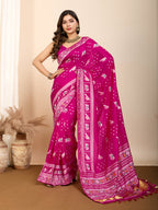 Vedant Vastram Maslin Dola Silk Kanjeevaram Silk Saree - Magenta