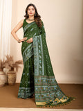 Vedant Vastram Maslin Dola Silk Kanjeevaram Silk Saree - Mahendi