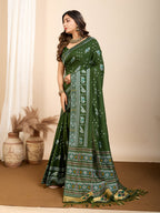 Vedant Vastram Maslin Dola Silk Kanjeevaram Silk Saree - Mahendi