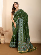 Vedant Vastram Maslin Dola Silk Kanjeevaram Silk Saree - Mahendi