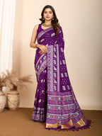 Vedant Vastram Maslin Dola Silk Kanjeevaram Silk Saree - Purple