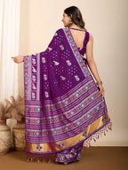 Vedant Vastram Maslin Dola Silk Kanjeevaram Silk Saree - Purple