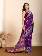 Vedant Vastram Maslin Dola Silk Kanjeevaram Silk Saree - Purple