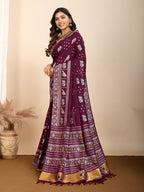 Vedant Vastram Maslin Dola Silk Kanjeevaram Silk Saree - Wine