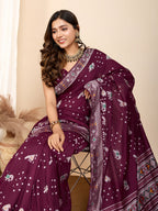 Vedant Vastram Maslin Dola Silk Kanjeevaram Silk Saree - Wine