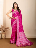 Vedant Vastram Maslin Dola Silk Kanjeevaram Silk Saree - Magenta