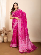 Vedant Vastram Maslin Dola Silk Kanjeevaram Silk Saree - Magenta