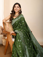 Vedant Vastram Maslin Dola Silk Kanjeevaram Silk Saree - Mahendi