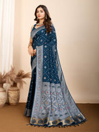 Vedant Vastram Maslin Dola Silk Kanjeevaram Silk Saree - Navy