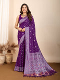 Vedant Vastram Maslin Dola Silk Kanjeevaram Silk Saree - Purple