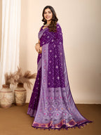 Vedant Vastram Maslin Dola Silk Kanjeevaram Silk Saree - Purple