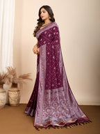 Vedant Vastram Maslin Dola Silk Kanjeevaram Silk Saree - Wine