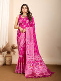 Vedant Vastram Maslin Dola Silk Kanjeevaram Silk Saree - Magenta