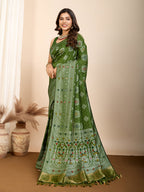 Vedant Vastram Maslin Dola Silk Kanjeevaram Silk Saree - Mahendi